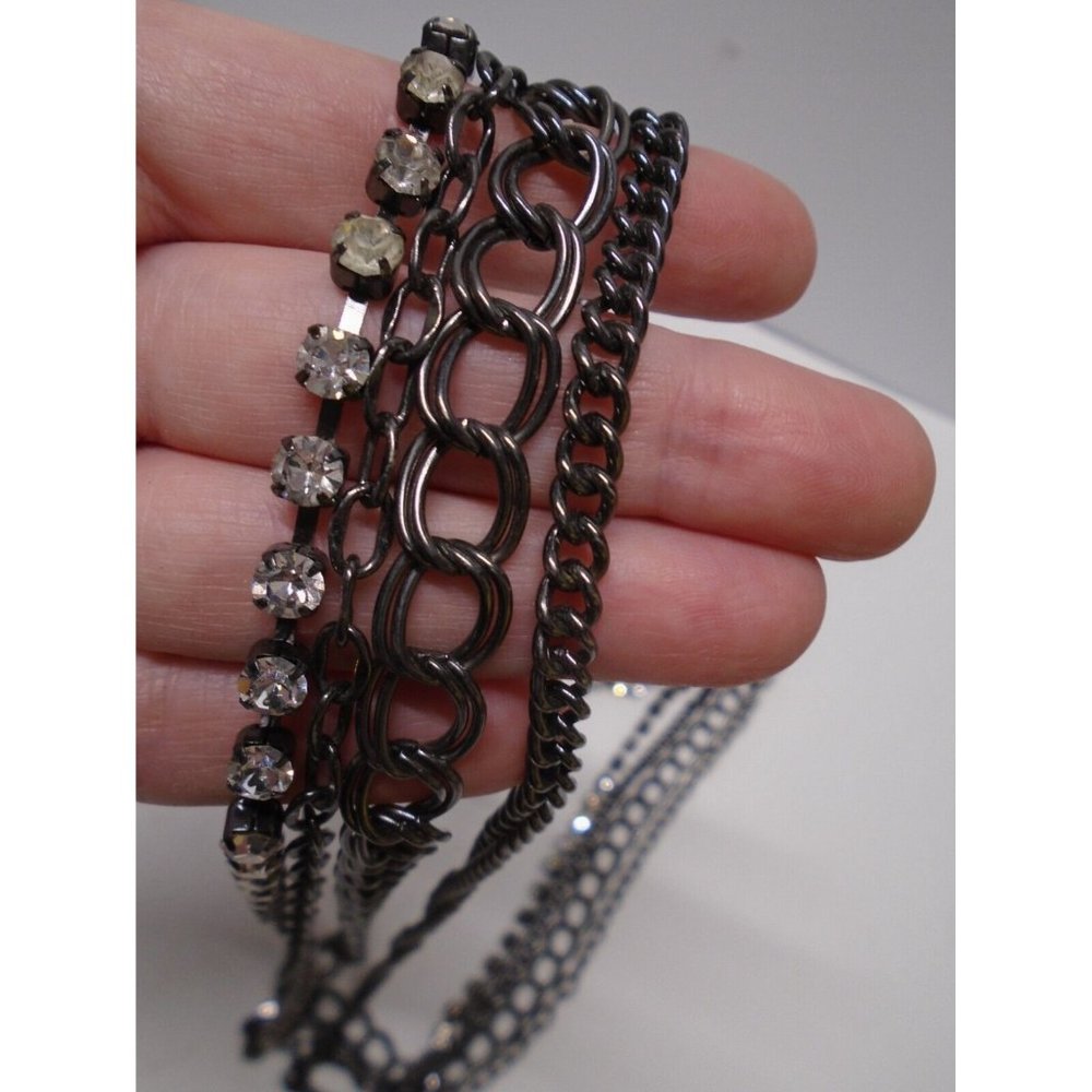 4 Strand Multi-Tone Chain Link 40” Necklace Rhinestone Lia Sophia Vintage Signed